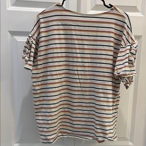 Easel Striped Short Sleeve Top with Ruffle Detail - Picture 4 of 6